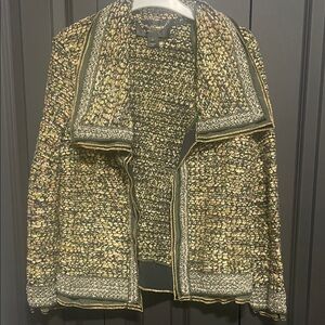 St. John Couture Gold and Black Tweed open front blazer/ Cardigan,shoulder pads.